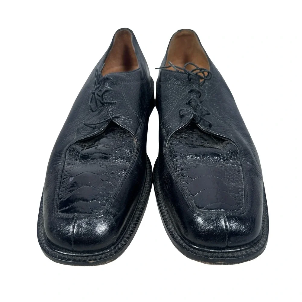 Belvedere Florence Mens 9 M Black Genuine Ostrich Leg Leather Oxfords Italy